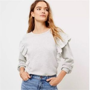 LOFT Grey Embroidered Ruffle Sweatshirt MP